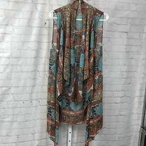 Boutique sheer sleeveless waterfall OS cardigan vest